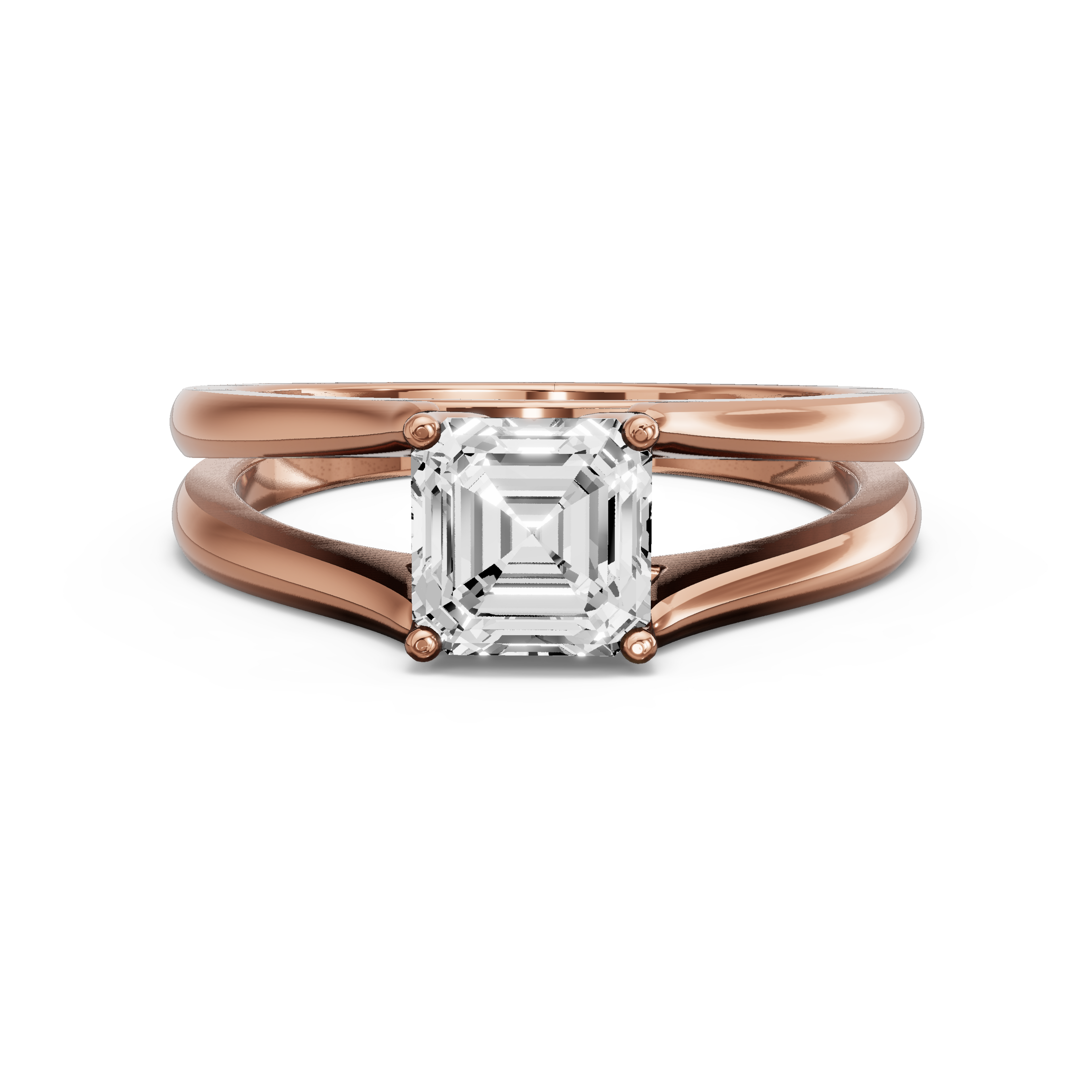 Image for Asscher Tulip Basket Ring with Split Ring Solitaire band in 18K Yellow Gold