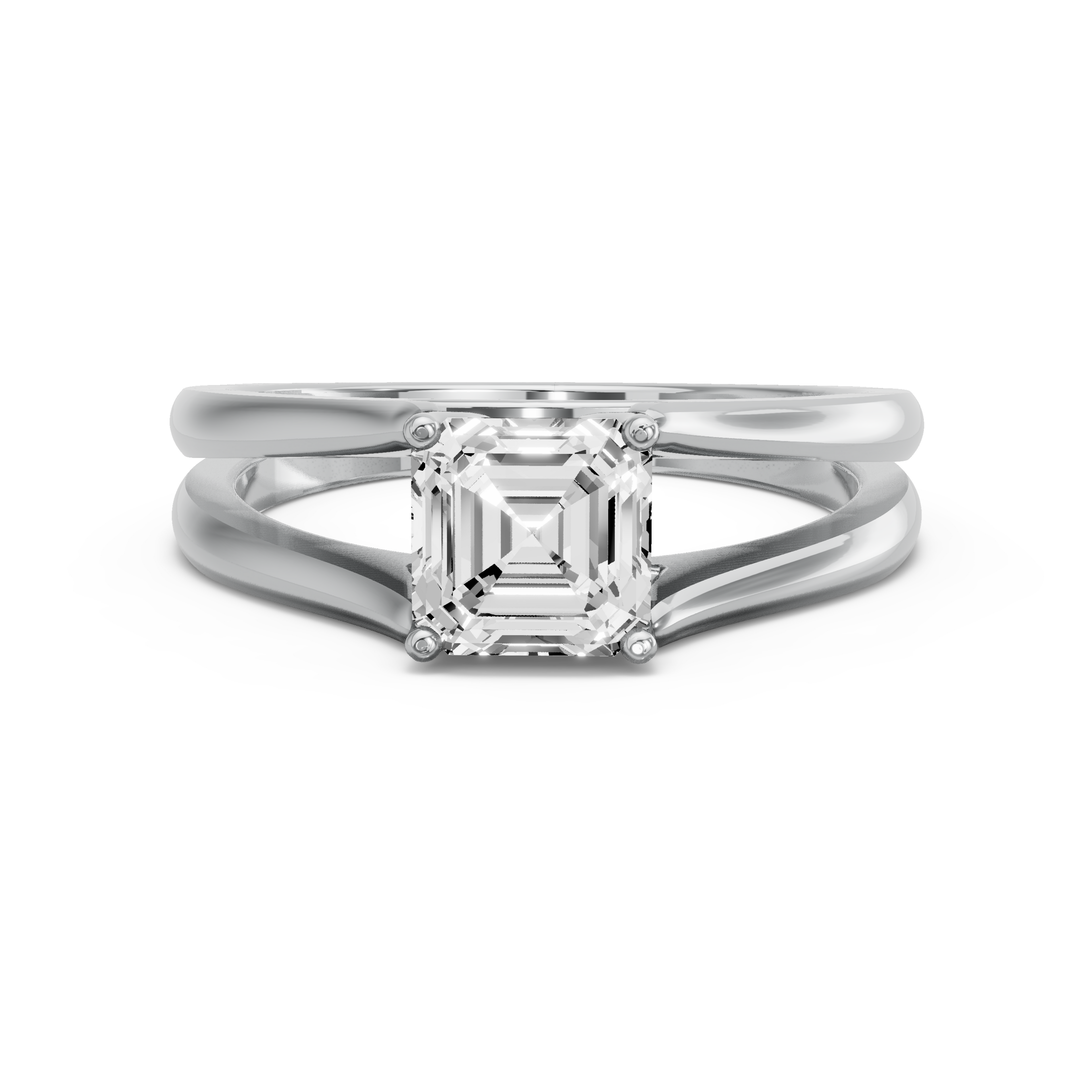 Image for Asscher Tulip Basket Ring with Split Ring Solitaire band in 18K Two Tone Rose Gold