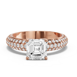 Image for Asscher Tulip Basket Ring with Triple Row Pave band