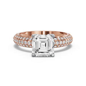 Image for Asscher Tulip Basket Ring with Triple Row Pave band