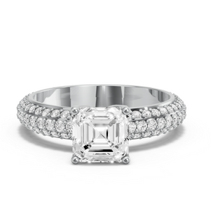 Image for Asscher Tulip Basket Ring with Triple Row Pave band