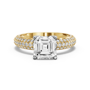 Image for Asscher Tulip Basket Ring with Triple Row Pave band
