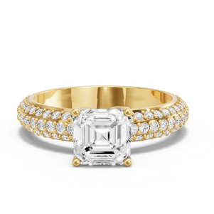 Image for Asscher Tulip Basket Ring with Triple Row Pave band