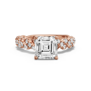 Image for Asscher Tulip Basket Ring with Twist Pave band in 14K Rose Gold