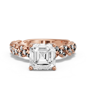 Image for Asscher Tulip Basket Ring with Twist Pave band