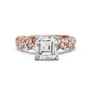 Image for Asscher Tulip Basket Ring with Twist Pave band