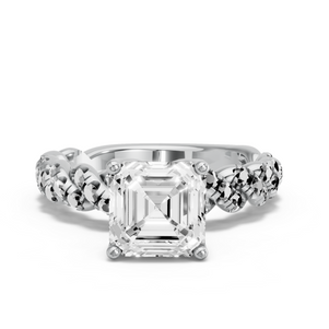 Image for Asscher Tulip Basket Ring with Twist Pave band