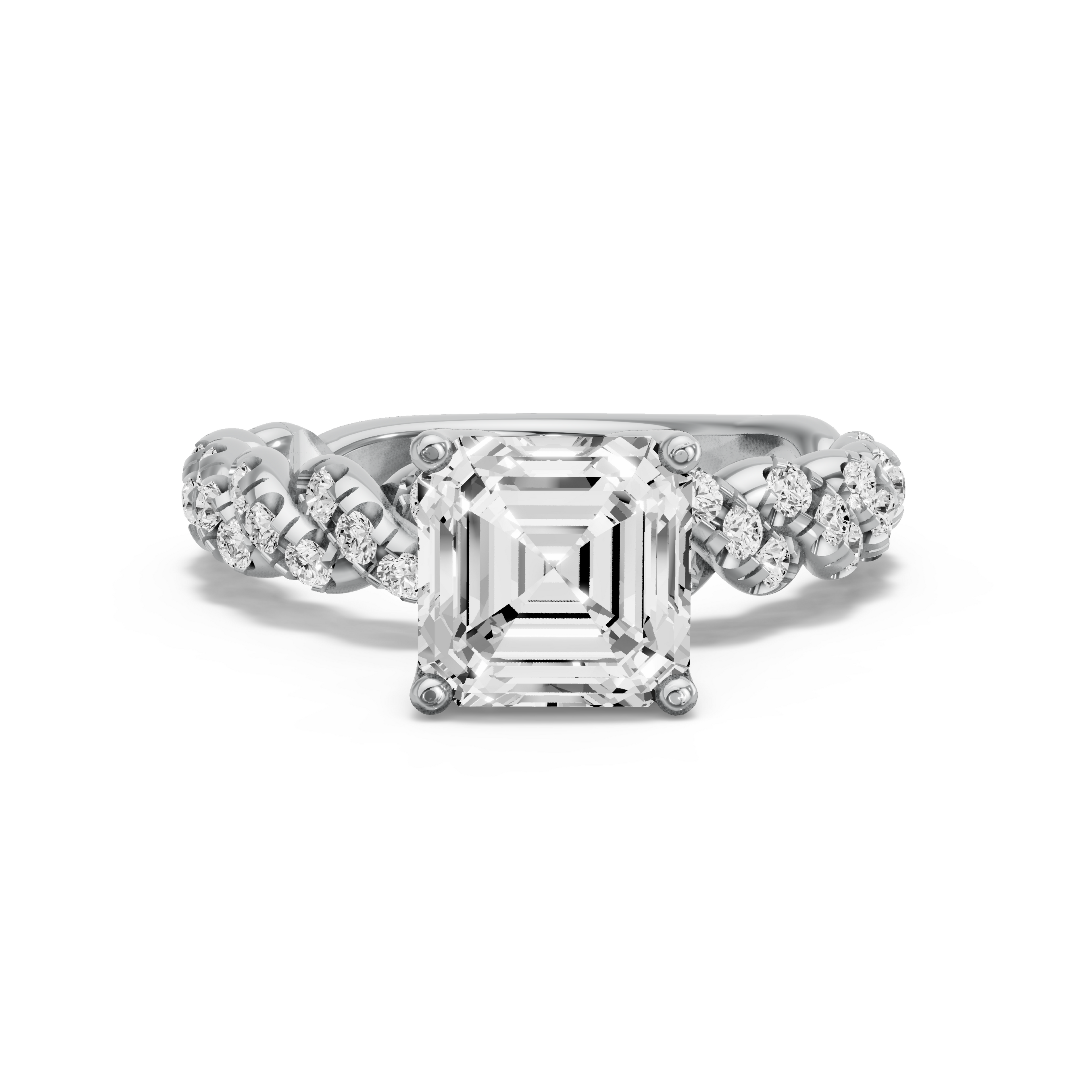 Image for Asscher Tulip Basket Ring with Twist Pave band in 10K Two Tone Rose Gold