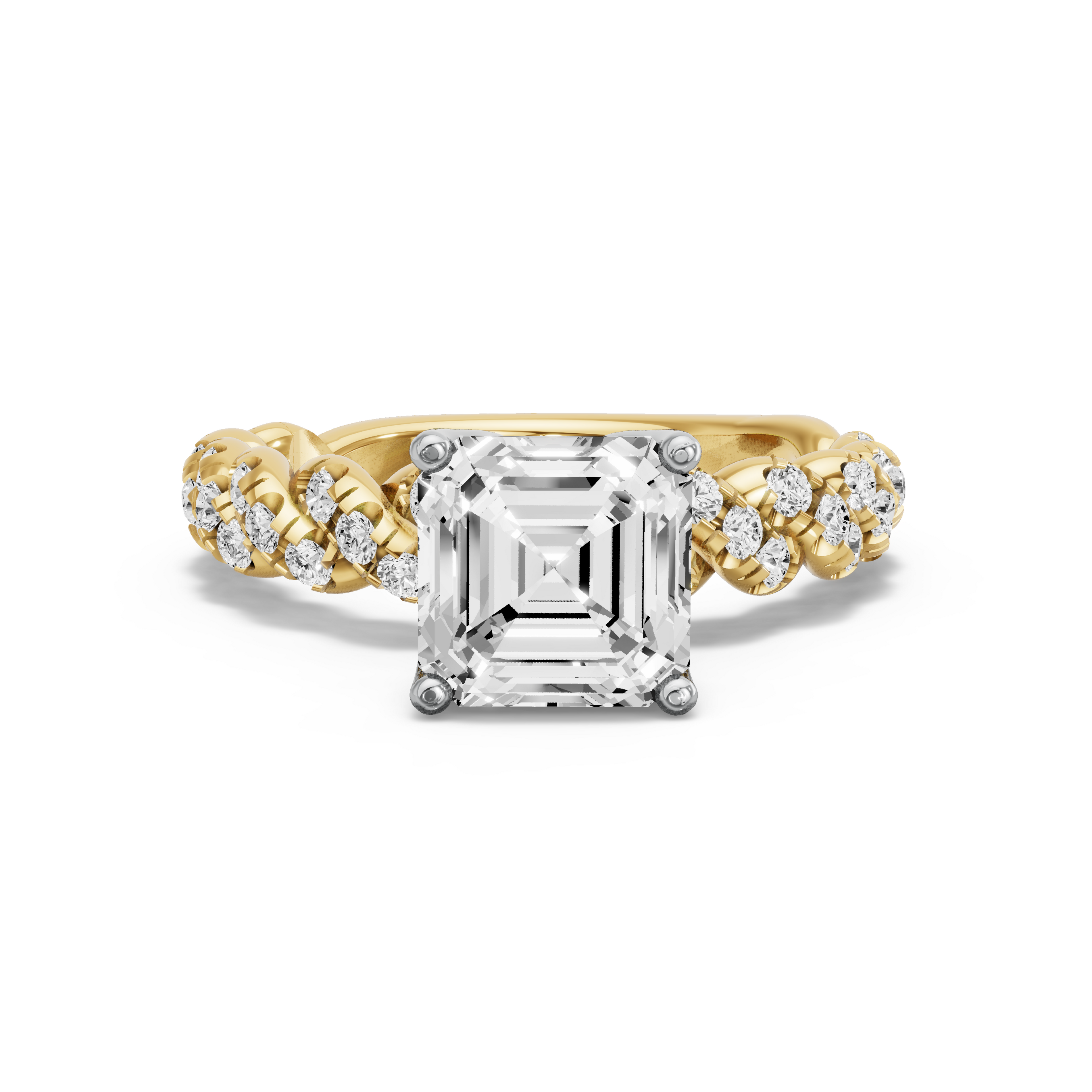 Image for Asscher Tulip Basket Ring with Twist Pave band in 10K Rose Gold