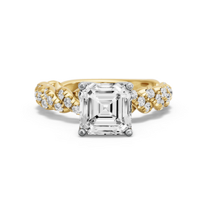 Image for Asscher Tulip Basket Ring with Twist Pave band