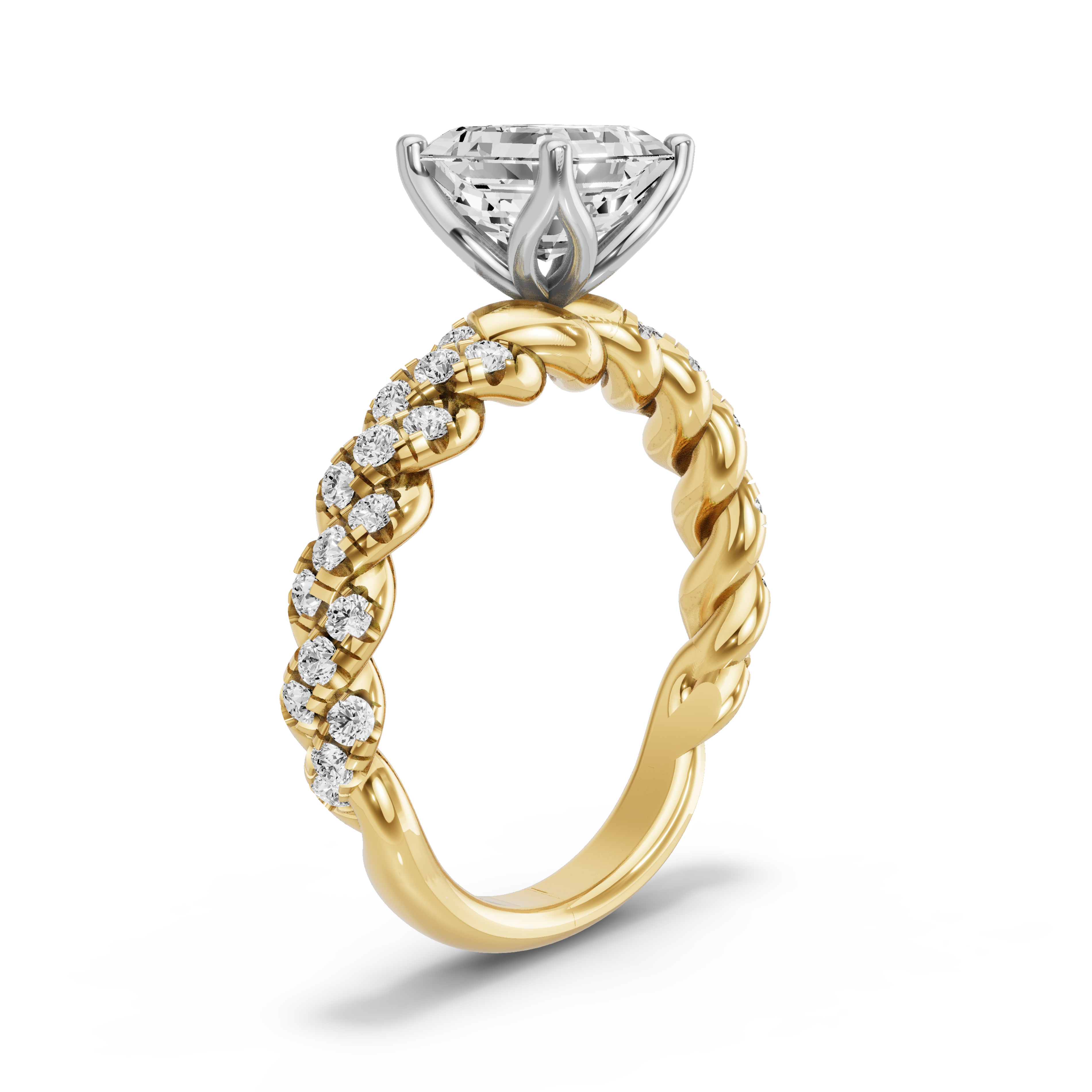 Image for Asscher Tulip Basket Ring with Twist Pave band in 14K Rose Gold