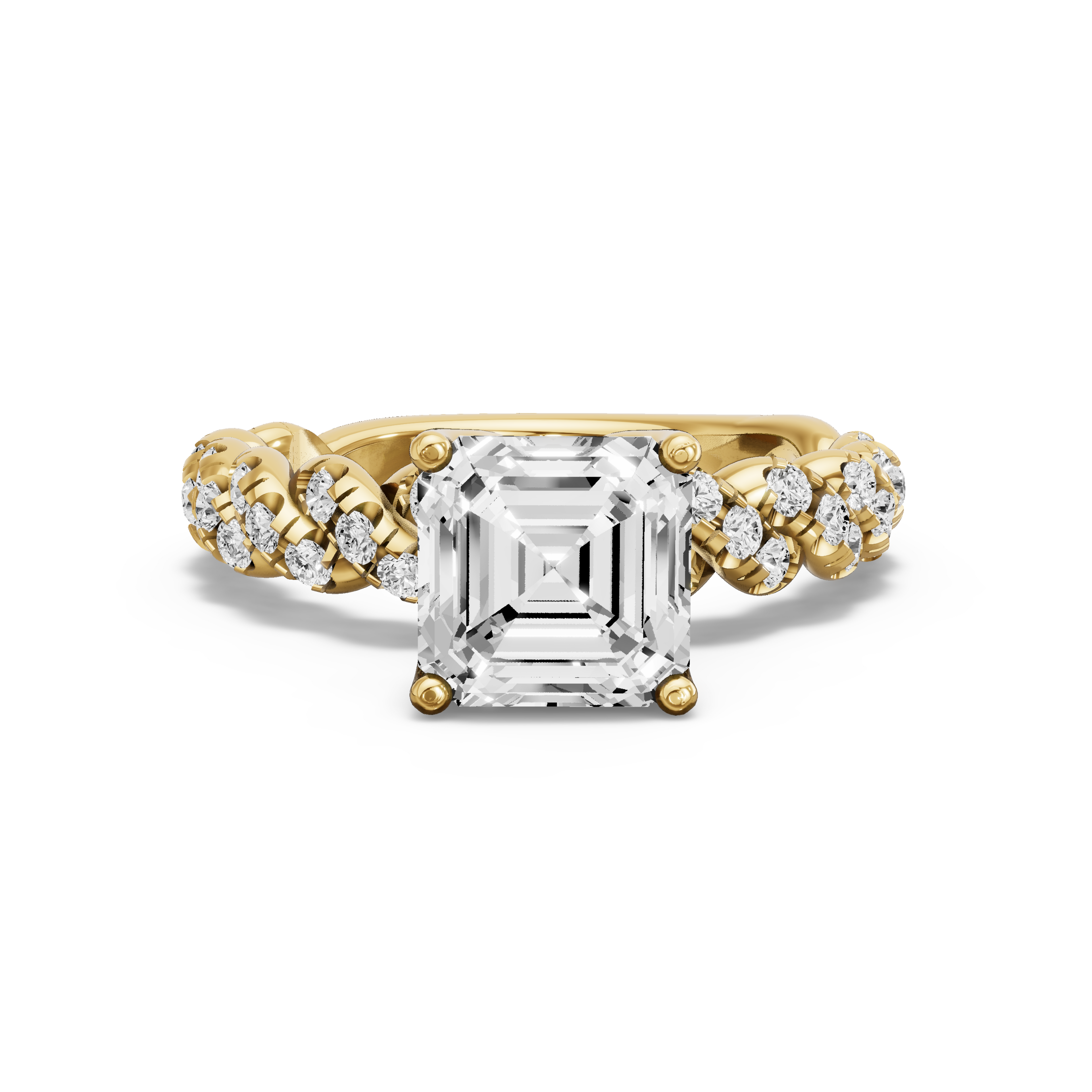 Image for Asscher Tulip Basket Ring with Twist Pave band in 10K White Gold