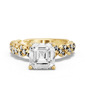 Image for Asscher Tulip Basket Ring with Twist Pave band