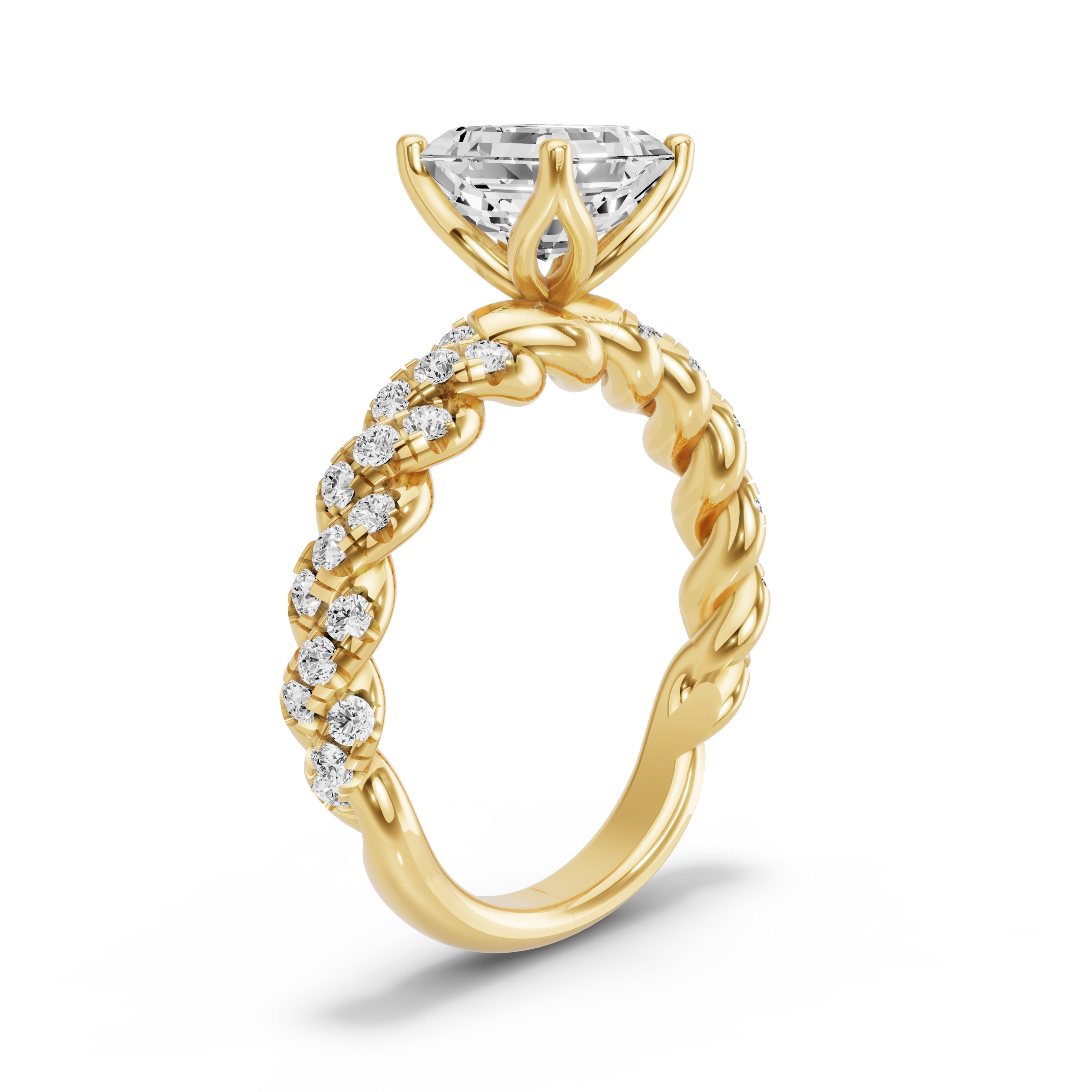 Image for Asscher Tulip Basket Ring with Twist Pave band in 18K White Gold