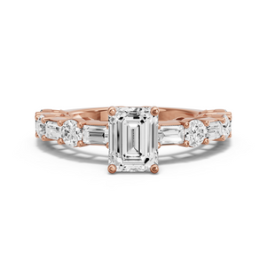 Image for Emerald Tulip Basket Ring with Alternating Baguette band