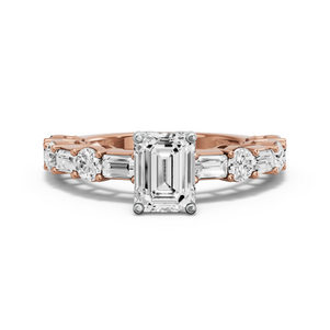 Image for Emerald Tulip Basket Ring with Alternating Baguette band