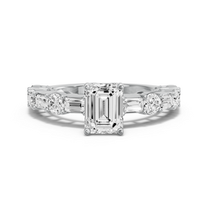 Image for Emerald Tulip Basket Ring with Alternating Baguette band