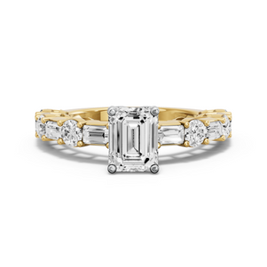 Image for Emerald Tulip Basket Ring with Alternating Baguette band