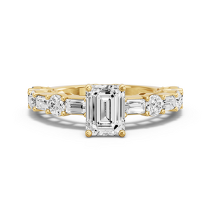 Image for Emerald Tulip Basket Ring with Alternating Baguette band
