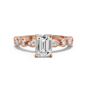 Image for Emerald Tulip Basket Ring with Alternating Marquise band