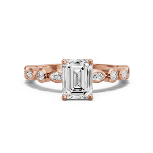 Image for Emerald Tulip Basket Ring with Alternating Marquise band in 10K Rose Gold