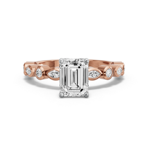 Image for Emerald Tulip Basket Ring with Alternating Marquise band