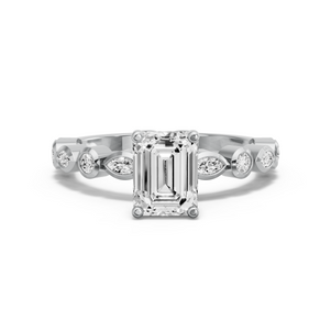 Image for Emerald Tulip Basket Ring with Alternating Marquise band