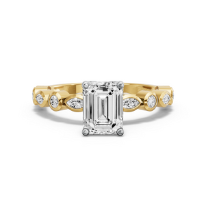 Image for Emerald Tulip Basket Ring with Alternating Marquise band