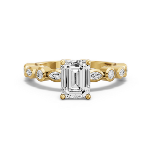 Image for Emerald Tulip Basket Ring with Alternating Marquise band