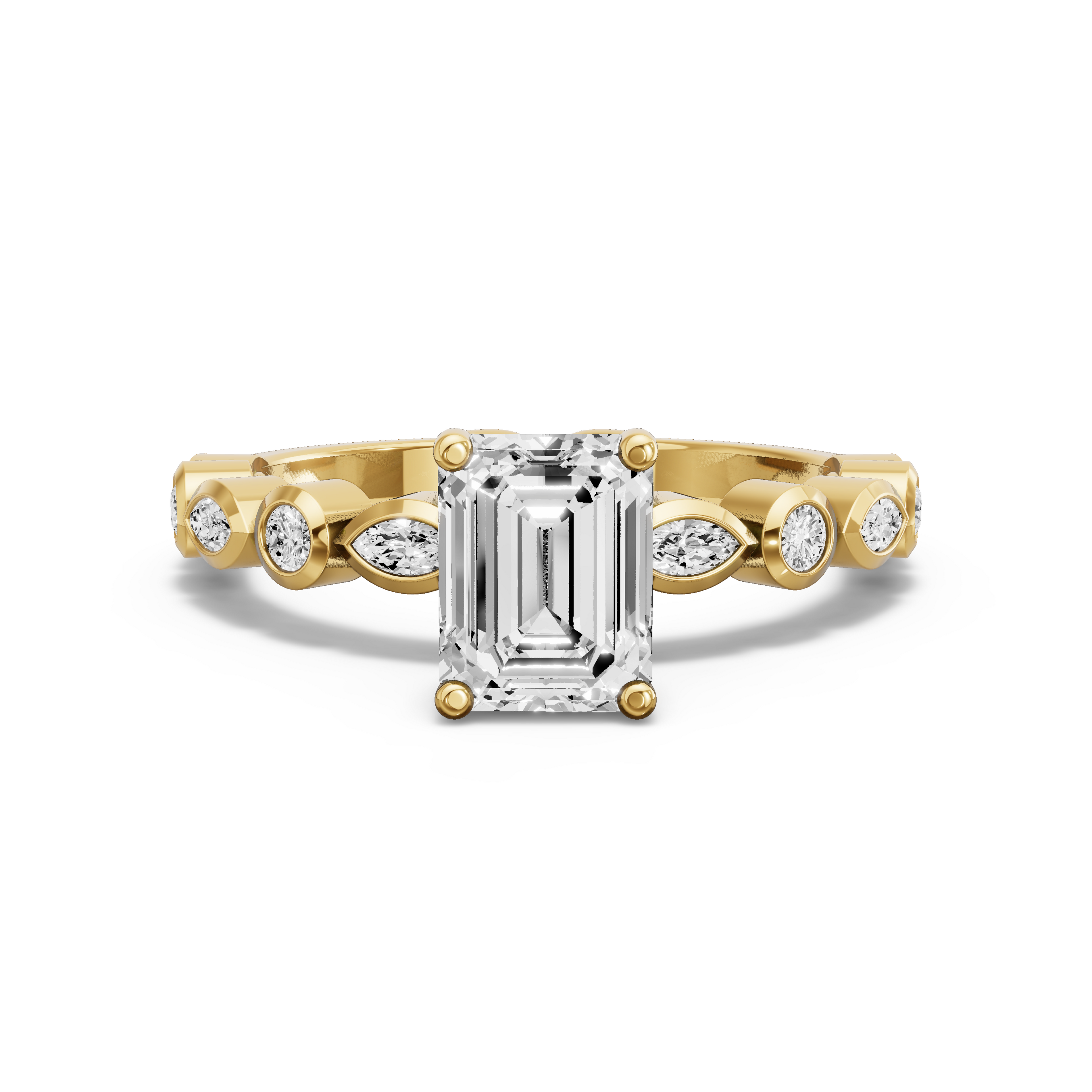 Image for Emerald Tulip Basket Ring with Alternating Marquise band in 18K Yellow Gold