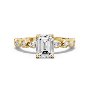 Image for Emerald Tulip Basket Ring with Alternating Marquise band in 10K Yellow Gold