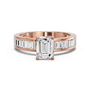 Image for Emerald Tulip Basket Ring with Baguette Channel band
