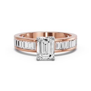 Image for Emerald Tulip Basket Ring with Baguette Channel band