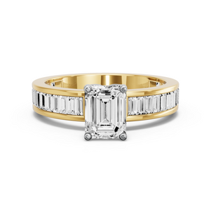 Image for Emerald Tulip Basket Ring with Baguette Channel band