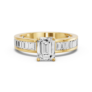 Image for Emerald Tulip Basket Ring with Baguette Channel band