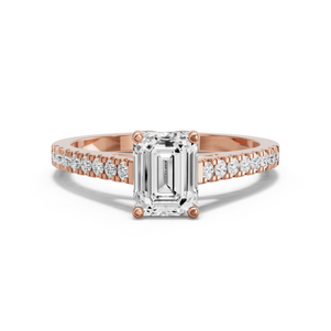 Image for Emerald Tulip Basket Ring with Cathedral Pave band