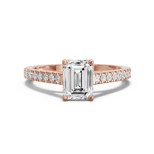 Image for Emerald Tulip Basket Ring with Cathedral Pave band in 14K Rose Gold