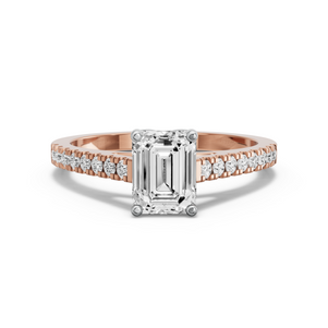 Image for Emerald Tulip Basket Ring with Cathedral Pave band
