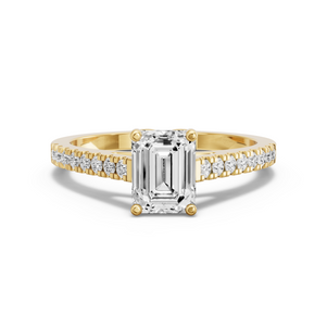 Image for Emerald Tulip Basket Ring with Cathedral Pave band