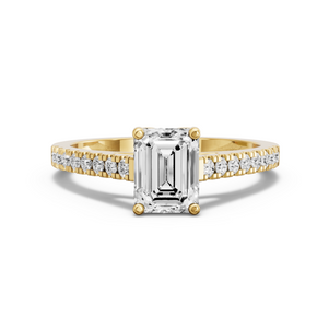 Image for Emerald Tulip Basket Ring with Cathedral Pave band in 18K Yellow Gold