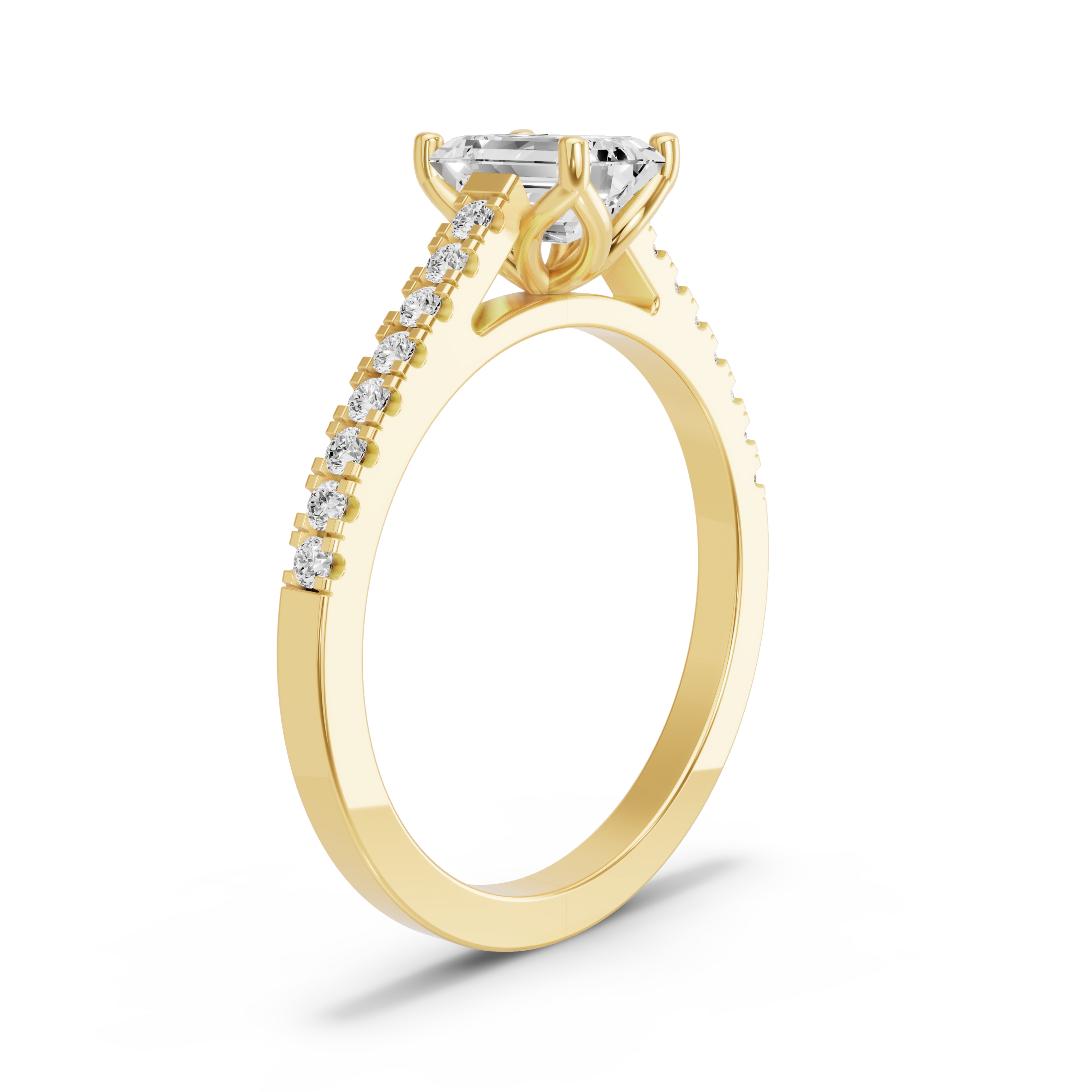 Image for Emerald Tulip Basket Ring with Cathedral Pave band in 14K Yellow Gold