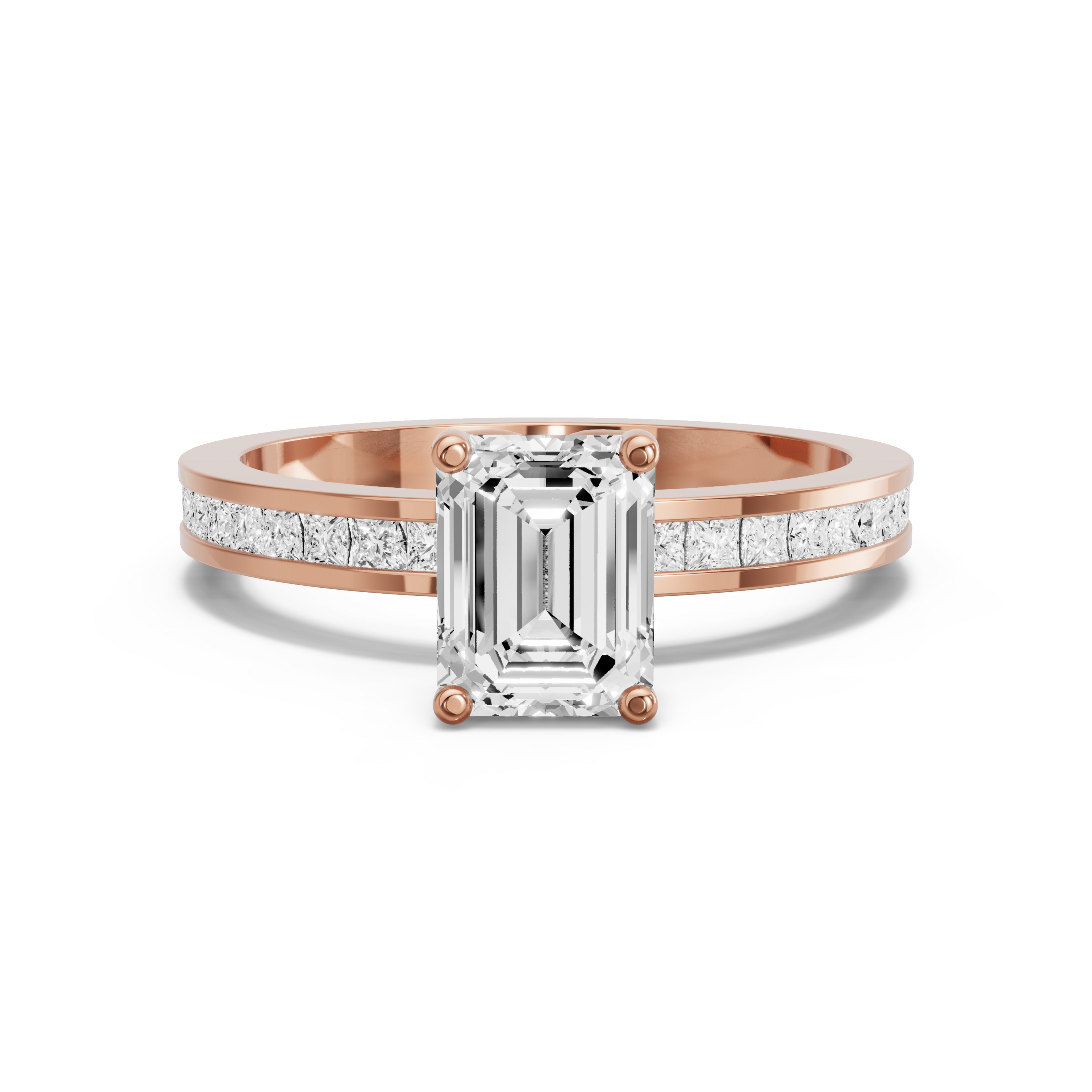 Image for Emerald Tulip Basket Ring with Channel band in 10K Rose Gold