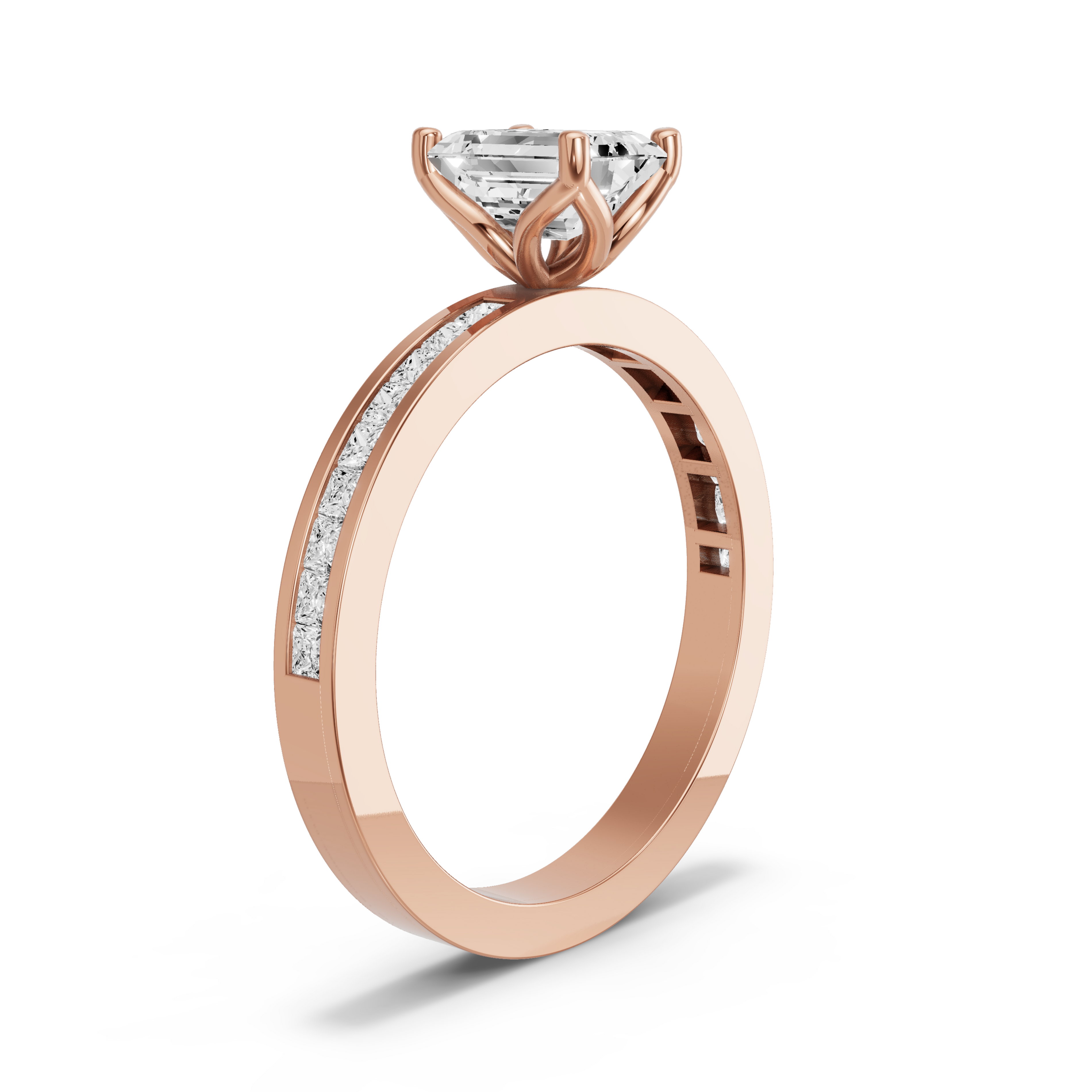 Image for Emerald Tulip Basket Ring with Channel band in 18K Rose Gold