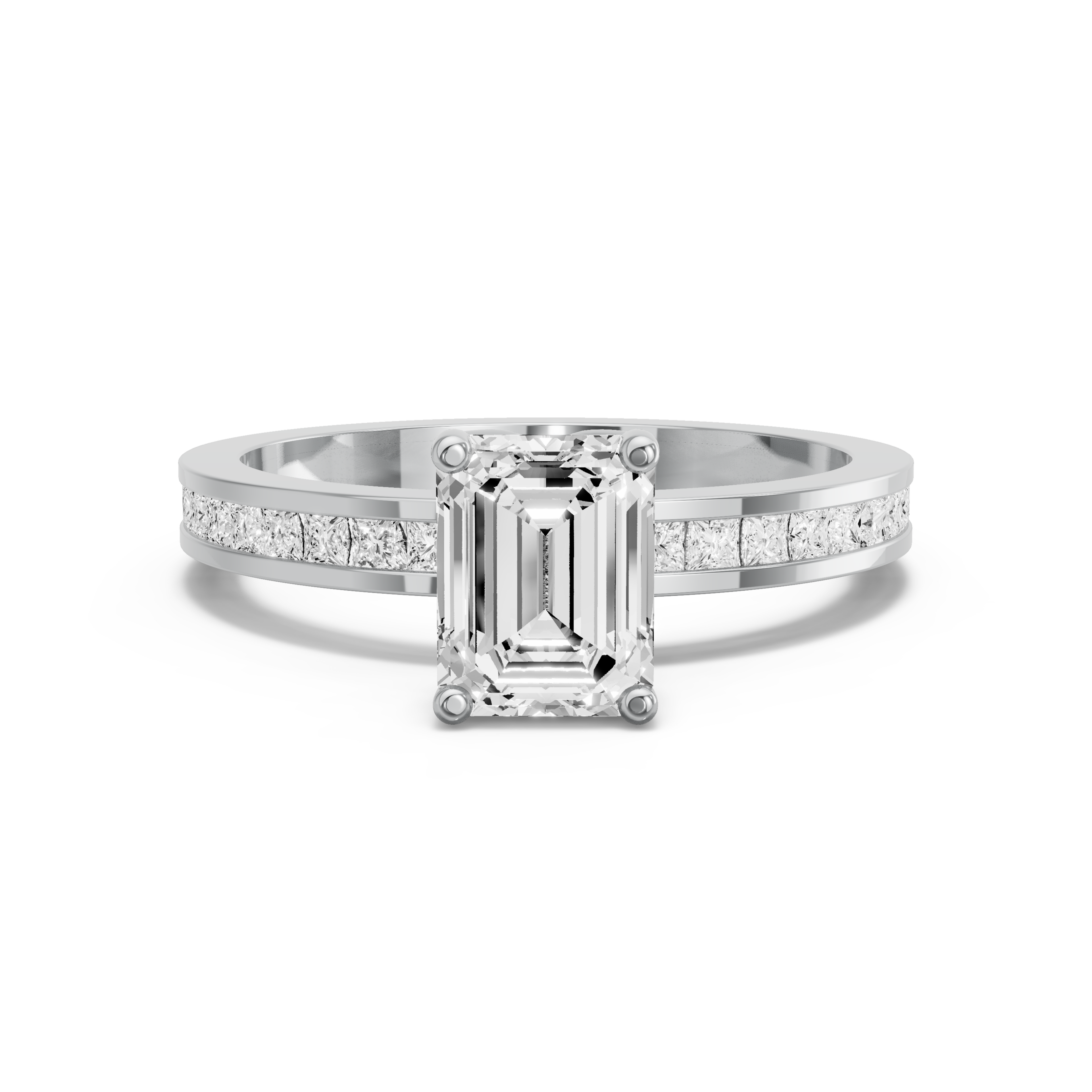 Image for Emerald Tulip Basket Ring with Channel band in 10K White Gold