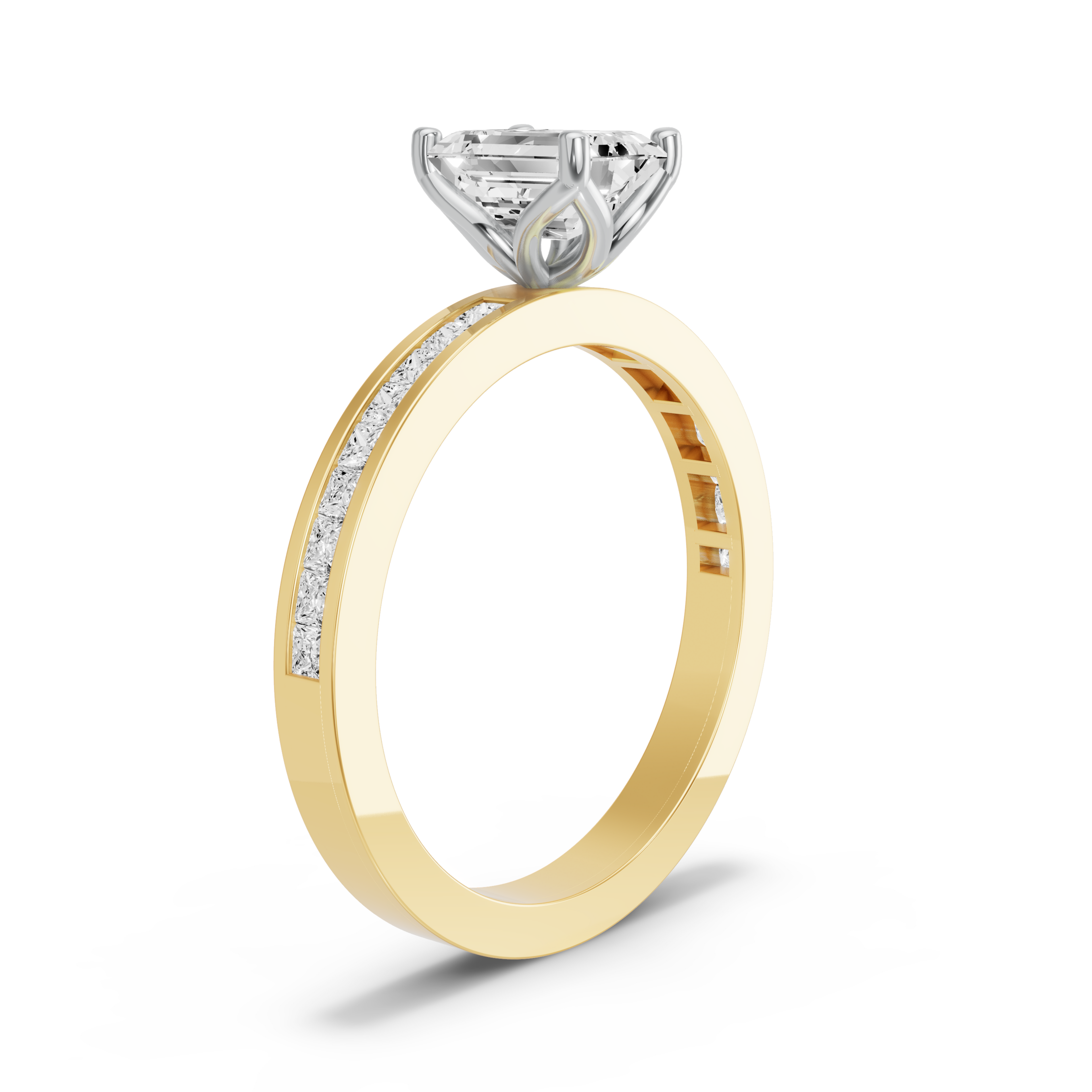 Image for Emerald Tulip Basket Ring with Channel band in 10K Two Tone Yellow Gold