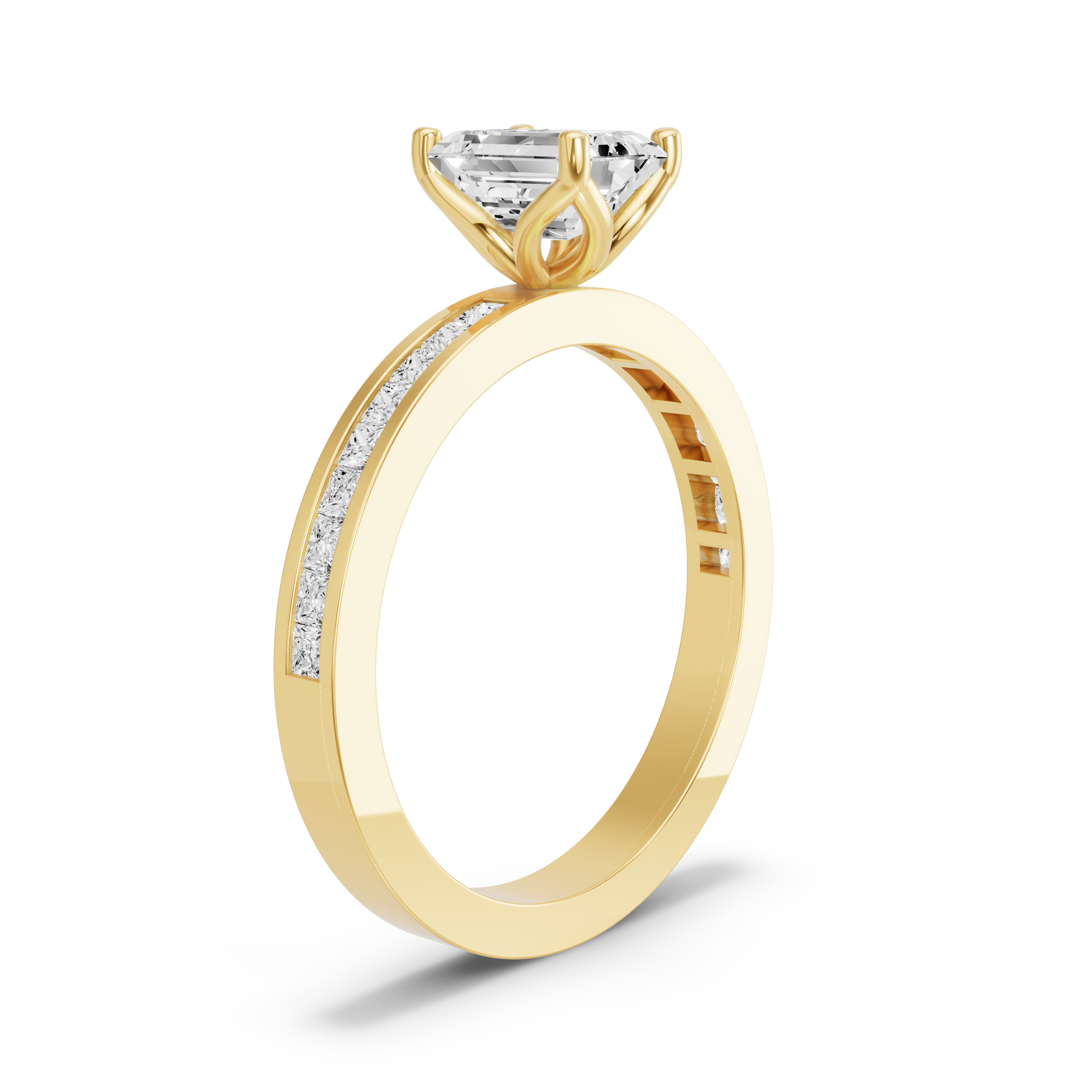 Image for Emerald Tulip Basket Ring with Channel band in 10K Yellow Gold