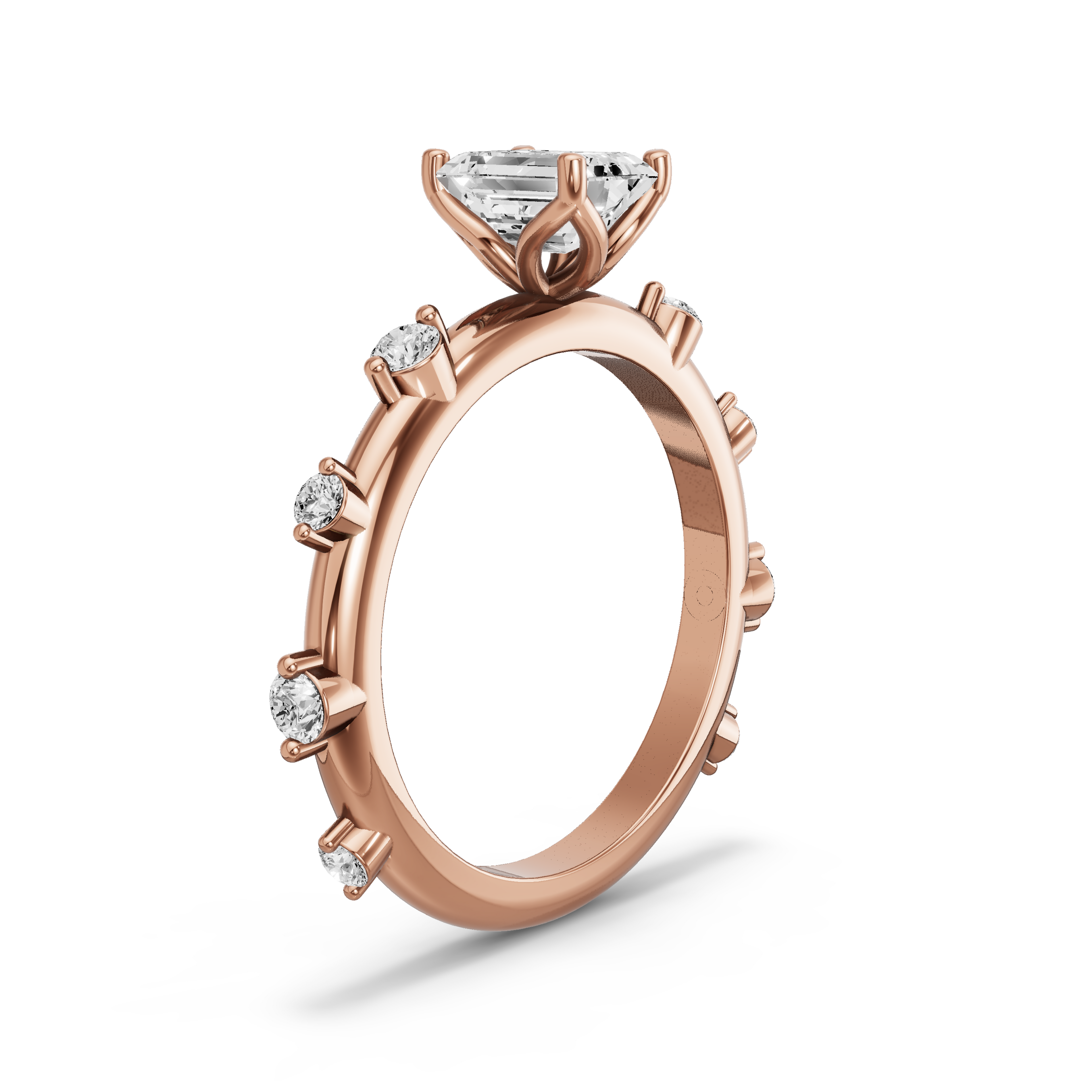 Image for Emerald Tulip Basket Ring with Floating Station band in 14K Rose Gold