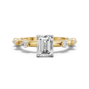 Image for Emerald Tulip Basket Ring with Floating Station band in 14K Two Tone Yellow Gold
