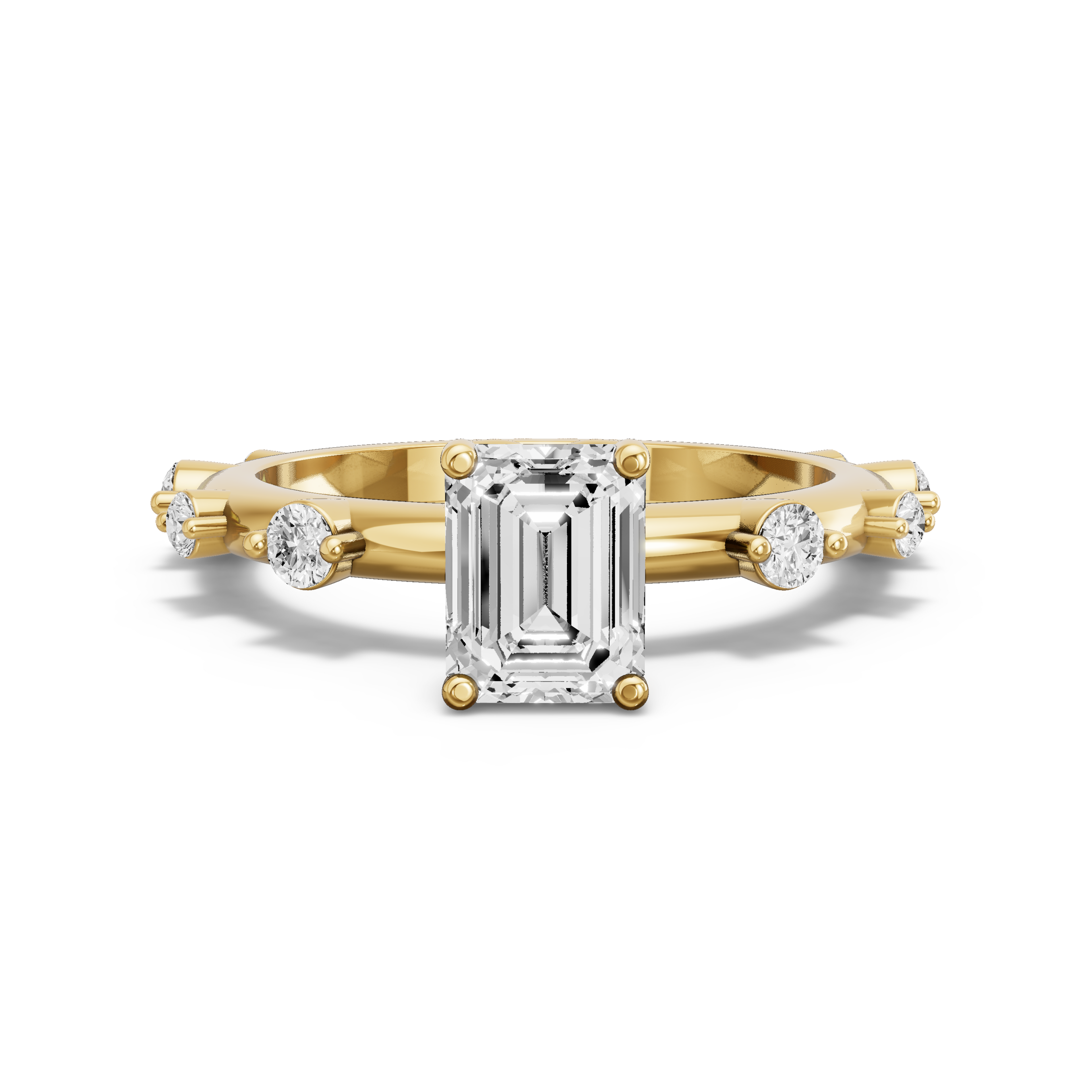 Image for Emerald Tulip Basket Ring with Floating Station band in 10K Yellow Gold