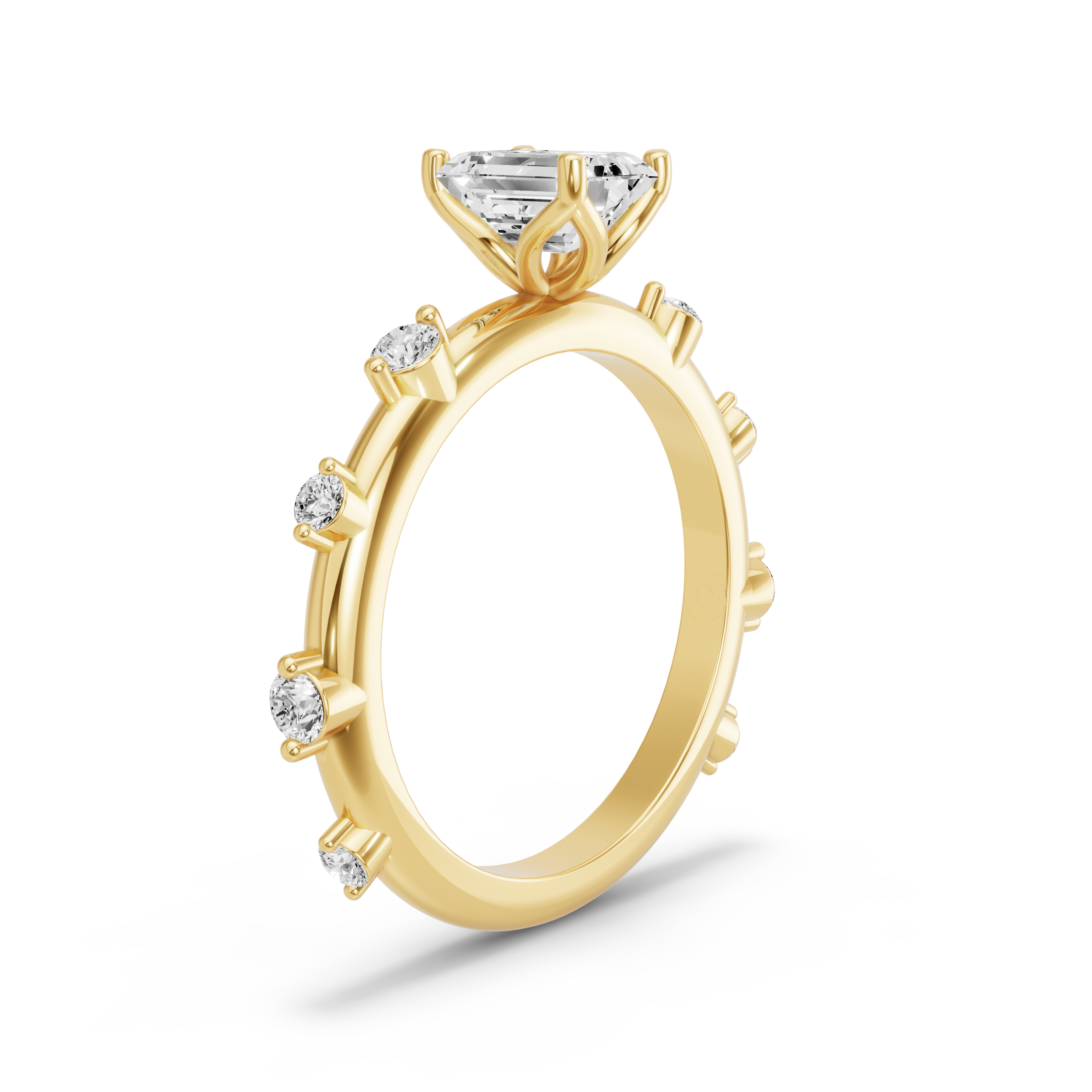 Image for Emerald Tulip Basket Ring with Floating Station band in 10K Yellow Gold